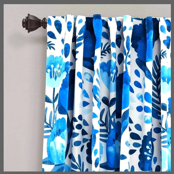 NWT Beautiful "LUSH" Set 2 "Poppy Garden"  Light Filtering Blue Window Panels - Picture 2 of 10